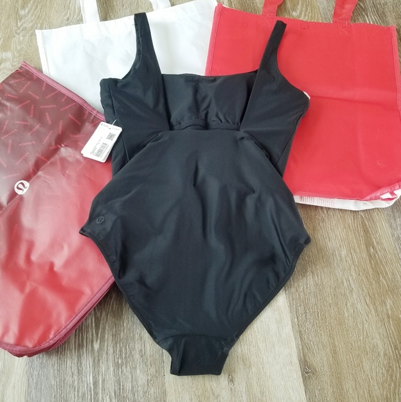 Lululemon Waterside Square Neck One Piece Swim Bikini Black Athletic NWT sz 8 - Picture 5 of 12